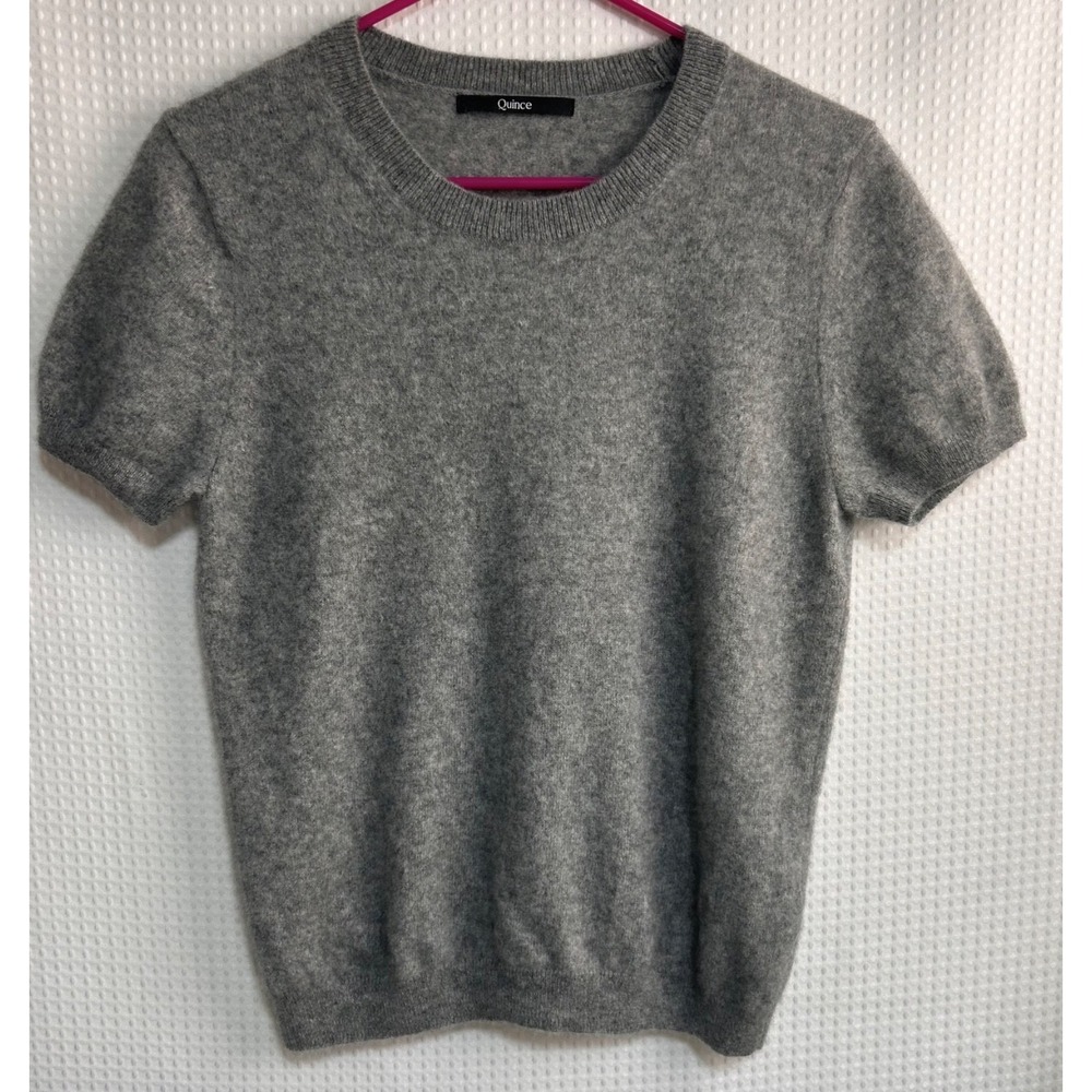 Quince Mongolian 100% Cashmere Size XL fits L Short Sleeve Sweater Tee Top a5 - Picture 3 of 11